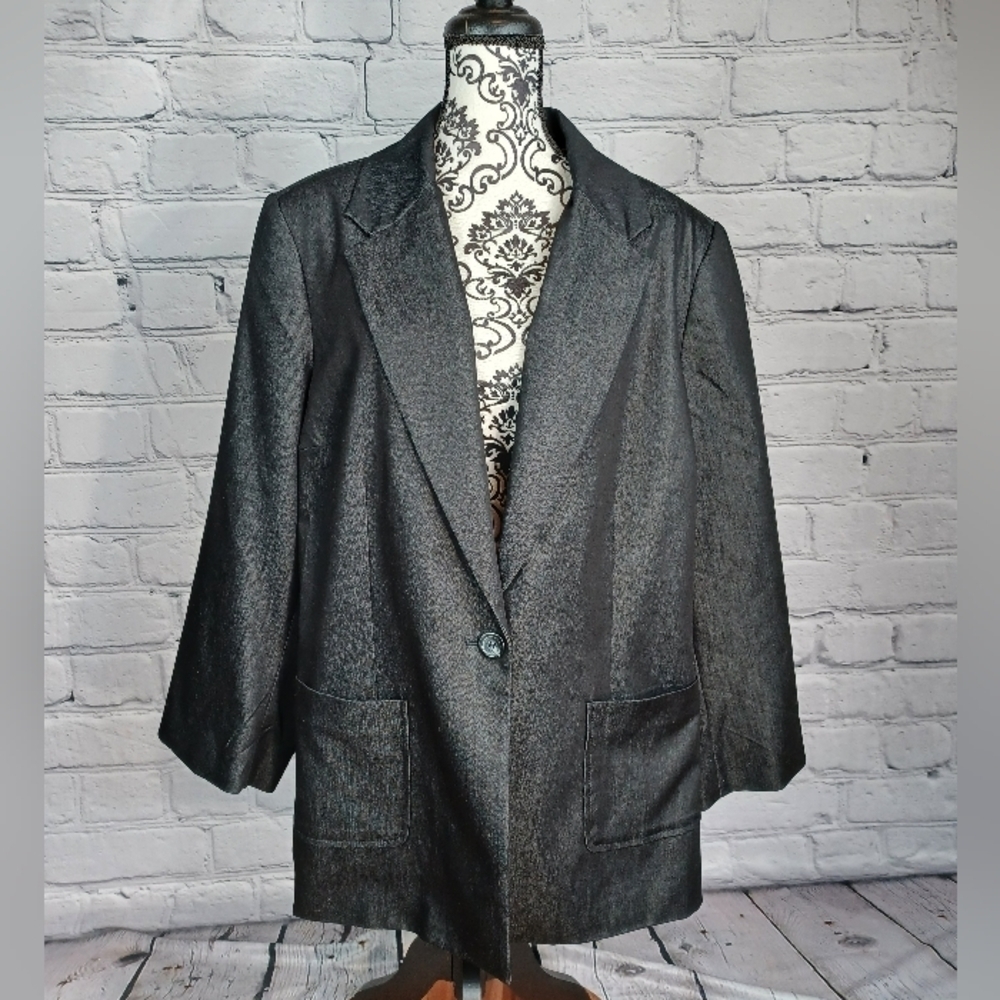 Susan Graver womens long sleeve button front lined plus sz 2x jacket pockets b3